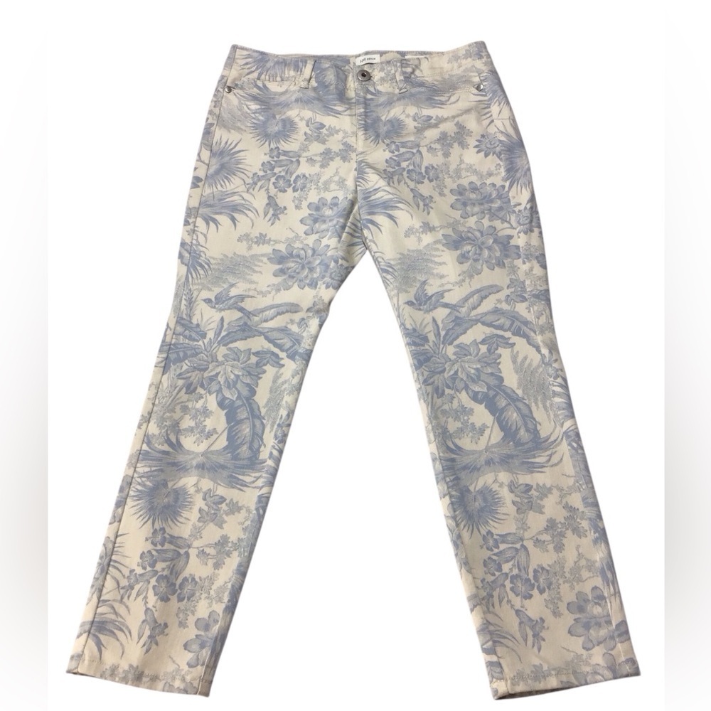 J. Jill Authentic Fit Slim Ankle Cream and Blue Floral Tropical Bird Jeans - Picture 3 of 10